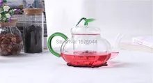 1 STÜCK Neue ankunft hohe qualität hochtemperaturbeständige glas teekanne mit grünem griff G0122