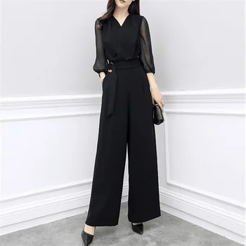 high neck bell sleeve wide leg jumpsuit with belt