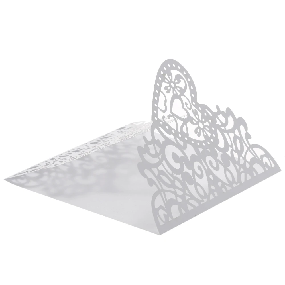  20pcs Delicate Iridescent Pearl Paper Wedding Invitation Card Hollow Out Heart Pattern Carved Craft - 32761058953