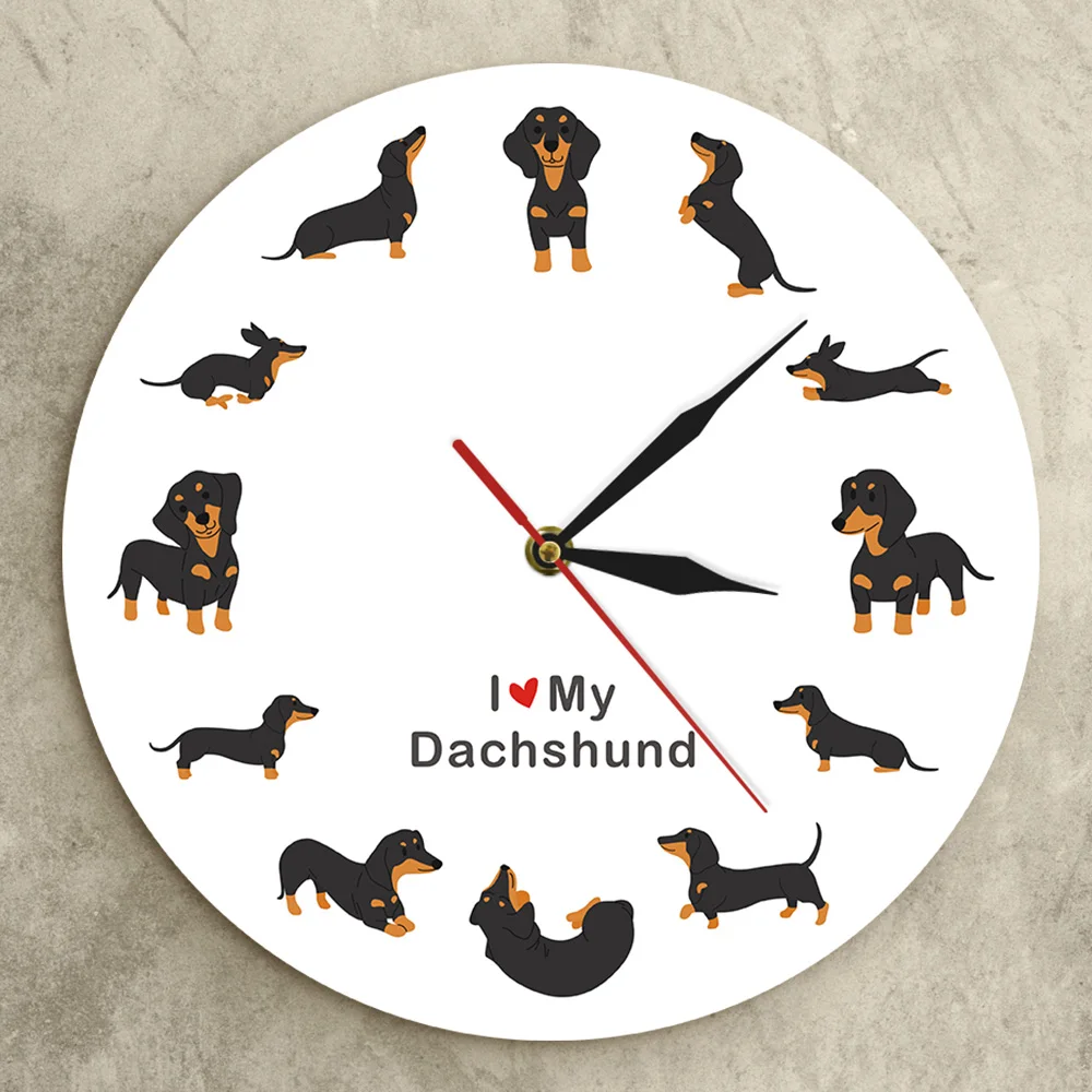 Такса собака культовый силуэт Очаровательная собака яркие настенные часы подарок для любителей животных бесшумные декоративные часы домашний декор