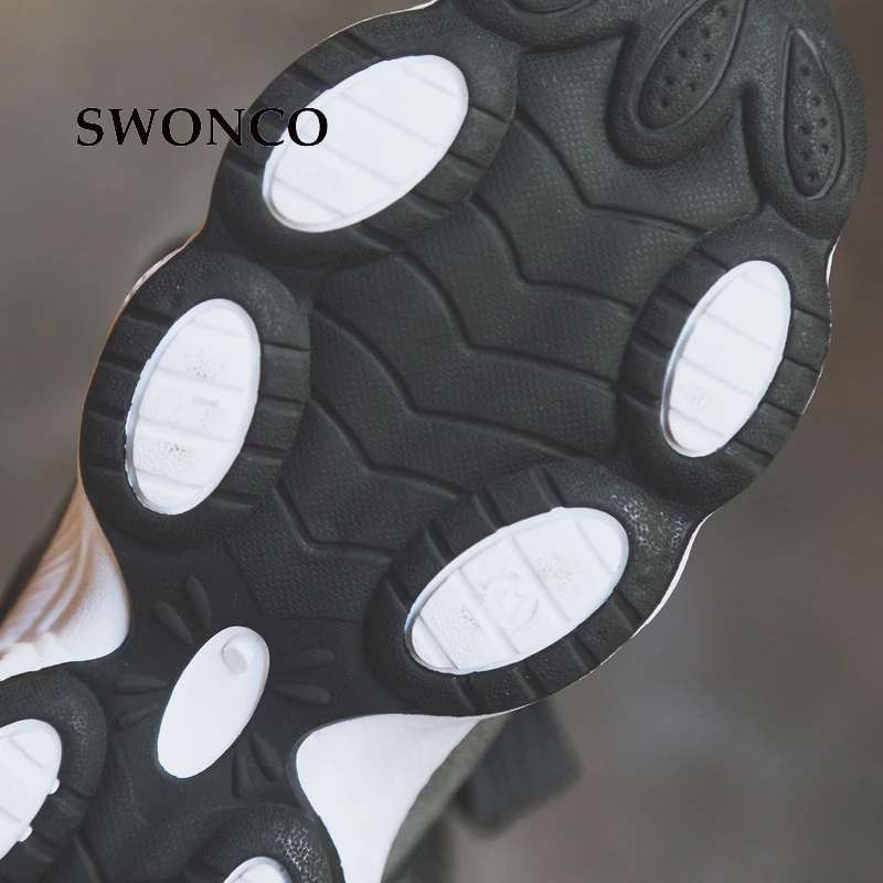 Женские зимние кроссовки SWONCO коллекция 2018 года кожаные с коротким плюшем теплая