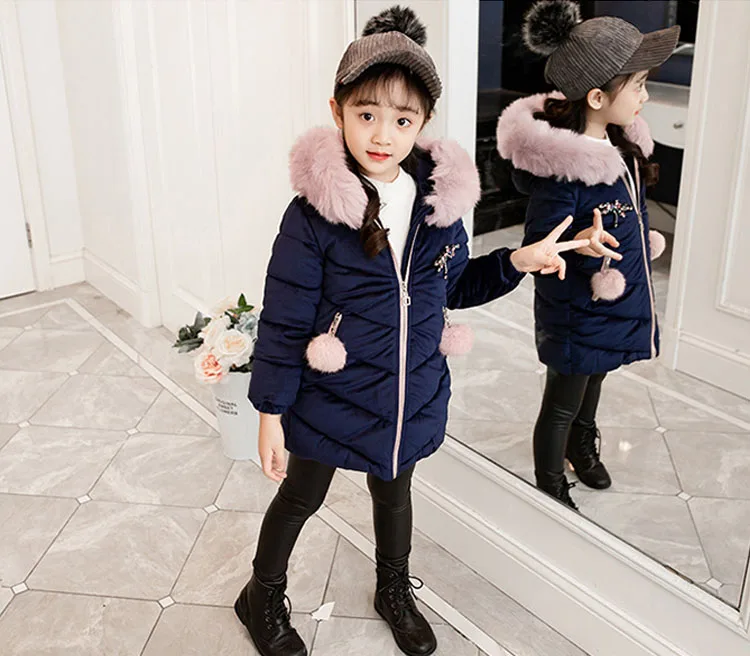Jaqueta de Inverno das Crianças para Meninas de Pele com Capuz Nova Qualidade Engrossar Veludo Meninas Moda Jaquetas Outerwear 3-12yrs 2020 Boa 24 Casacos e Parkas
