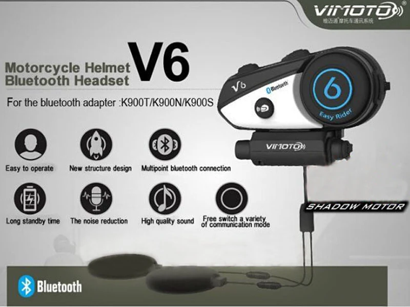 Vimoto V6 BT Interphone мотоциклетный шлем гарнитура Интерком одновременно пара 2 различных Bluetooth Высокая точность передачи