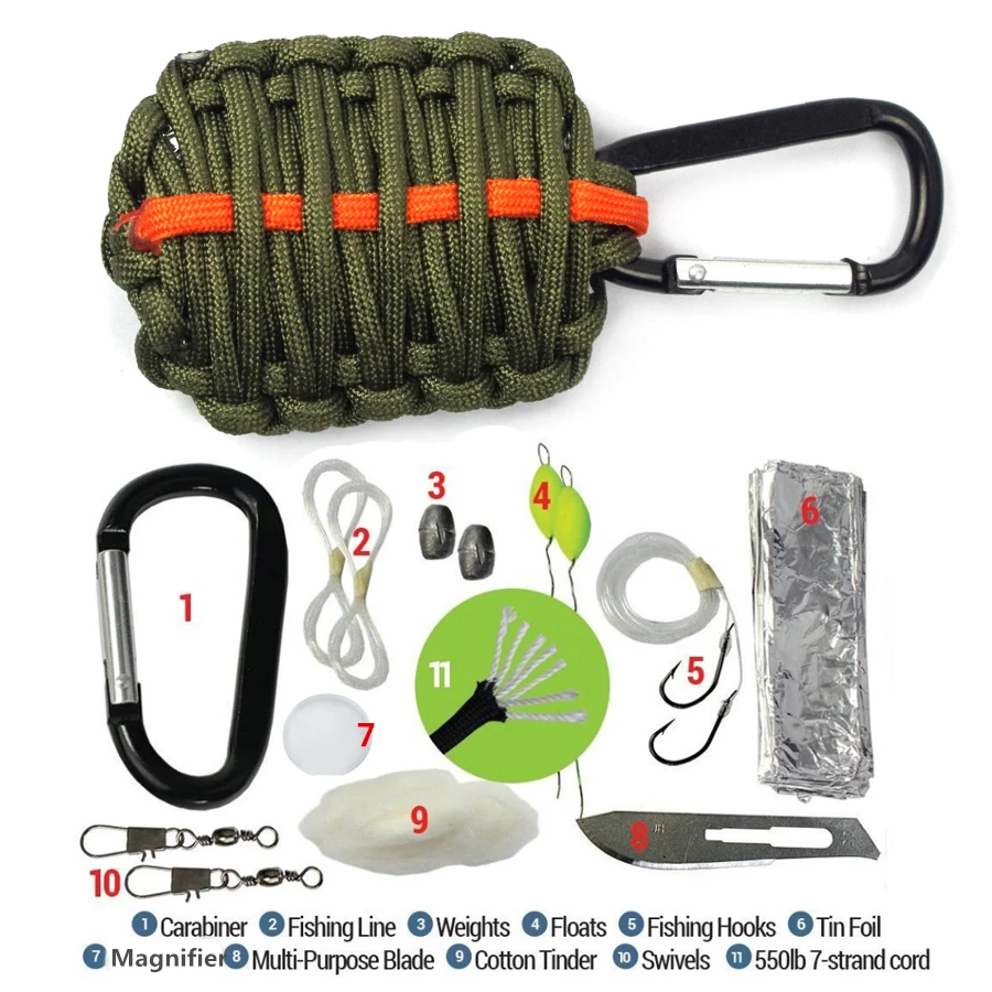 

Outdoor EDC Paracord Survival Kit Emergency EDC Gear for Camping Hunting Black/Green Useful New SOS Survival Hunting Tools