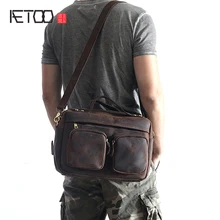 AETOO Взрывозащищенная кожаная мужская сумка горизонтальный стиль Ретро crazy horse посылка для отдыха многофункциональная мужская сумка через плечо Messe