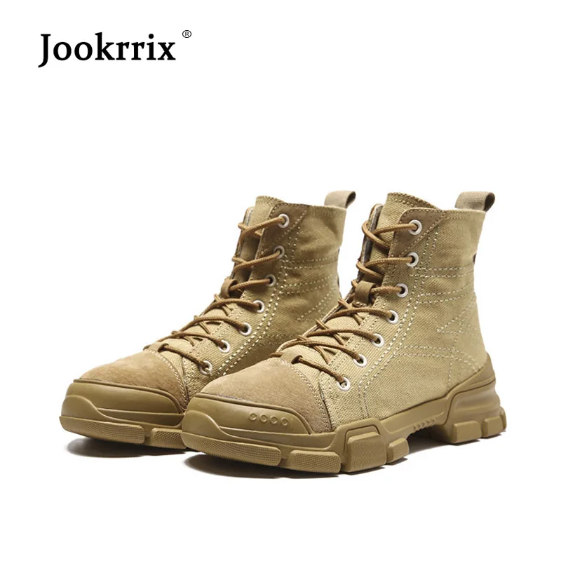Jookrrix New Canvas Shoes Women Fashion Brand Martin Boots Real Leather Lady chaussure Autumn Female footware Ankle Boots Khaki Jookrrix New Canvas Shoes Women Fashion Brand Martin Boots Real Leather Lady chaussure Autumn Female footware Ankle Boots Khaki