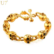 U7 Череп Из Нержавеющей Стали Браслет Мужские Ювелирные Изделия Оптом Позолоченные Стимпанк Цепи Мужские Браслеты и Браслеты H844