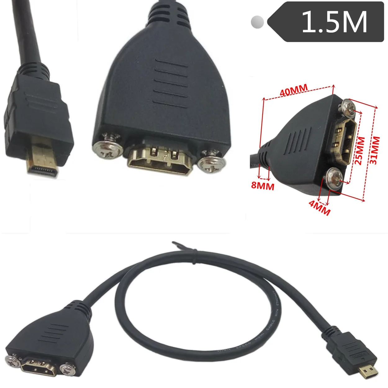 D-type micro HD male to female line extension cord with screw holes can be fixed panel 1.5 meters | Обустройство дома