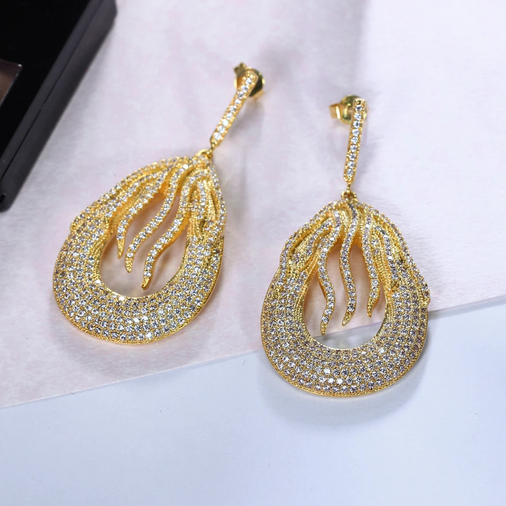 Long big water drop earrings micro pave zirconia crystal aretes female dangling earring Jewelry luxury jewellery for party