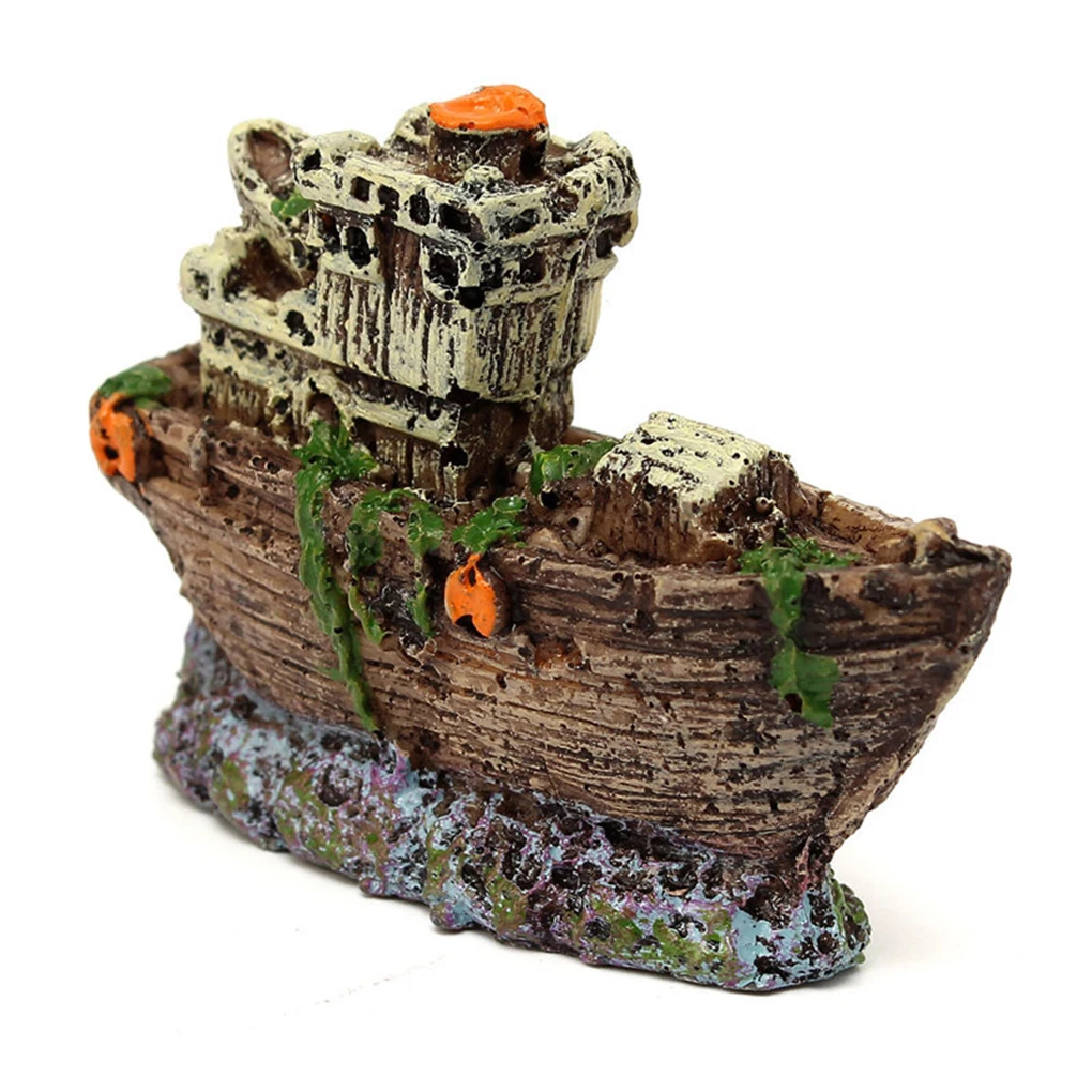 Aquarium Ornament Pirate Sunk Ship Shipwreck Boat Fish Tank Waterscape Cave Decoration Resin Ship Ornament