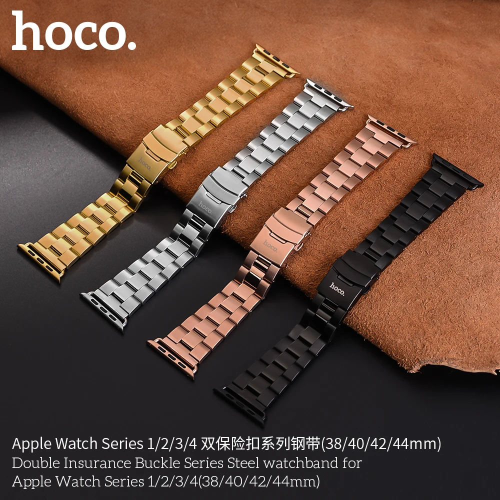 HOCO, ремешок из нержавеющей стали для Apple Watch, ремешок 40 мм, 44 мм, двойная Пряжка, ремешок для умных часов i Watch, серия 4, 3, 2, 1