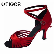 Новое поступление года; женские туфли для латинских танцев; бальные туфли; Классические атласные женские вечерние туфли для сальсы на квадратном каблуке 8,5 см