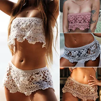 

Bikini Skirt Beachwear Blouse Sexy Women Piece Cotton Fits True to Size, Take Your Normal Floral Crochet Crop Top Cover Up Wrap
