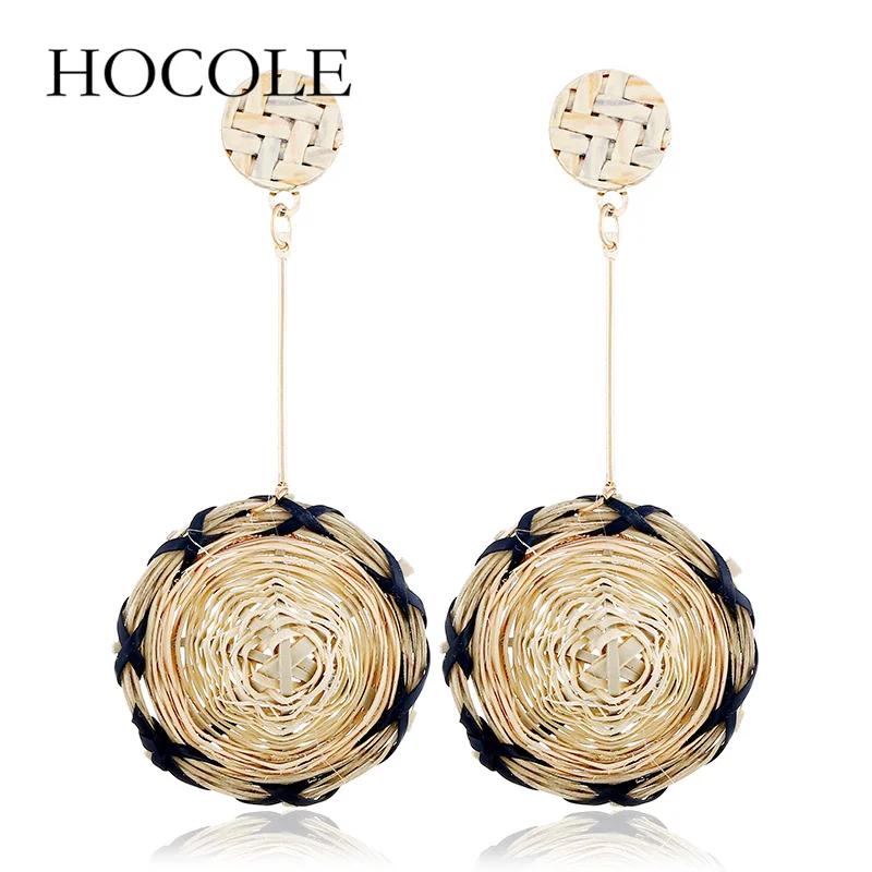 Woven Rattan Earrings Boho Straw Wicker Braid Drop Dangle Earrings