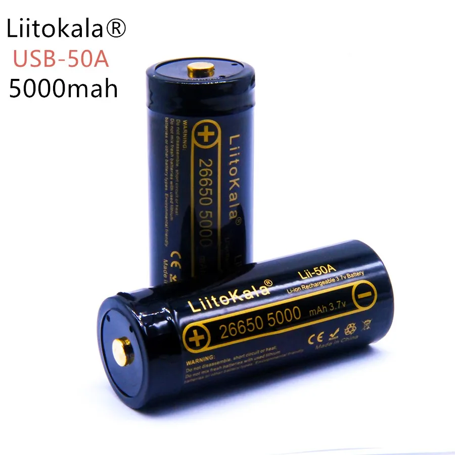 4 шт. LiitoKala lii-50A 26650 5000 мАч 3 7 в литиевая батарея 26650-50A для flashligh с Светодиодный