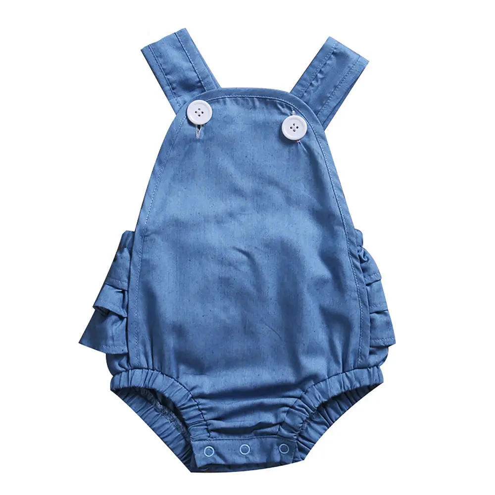 Newborn Infant Baby Girls Blue Denim Bodysuits Summer Kids Baby