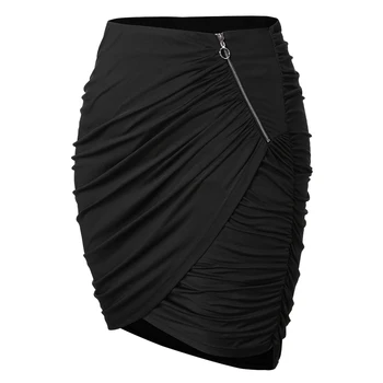 

Rosegal Women Skirt Plus Size Zipper Asymmetrical Ruched Skirt Mini Casual Office Skirt faldas mujer moda 2019 Spring Summer 5XL