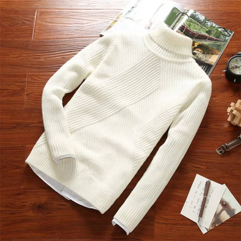 Heavy-Knit Sweater Men Pullover Thick Warm Turtleneck Sweater Thermal Underwear Wool Male Knitwear High Neck Plus size 4XL Brand 14