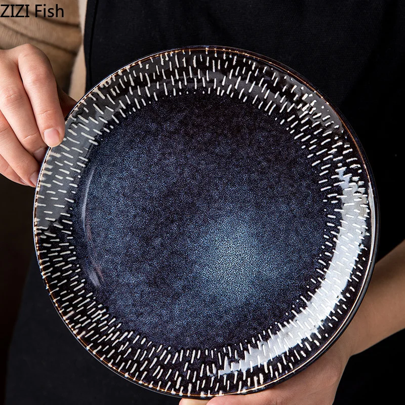 

Western Round Natural Steak Plates Slate Dinner Plate Kitchen Dish Plate BBQ Dessert Cake Dishes Pizza Fruit Tray