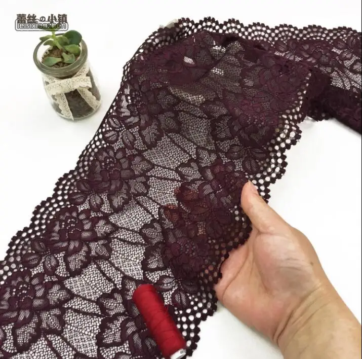 

1 Meter High Quality 21CM Wide Burgundy Elastic Stretch Lace Trim Sewing/Garment/Apparel Hairband Accesorries