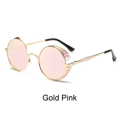 Ralferty Ретро стимпанк Солнцезащитные очки женские мужские винтажные круглые металлические панк зеркальные готические солнцезащитные очки oculos de sol feminino 881 - Цвет линз: Gold Pink