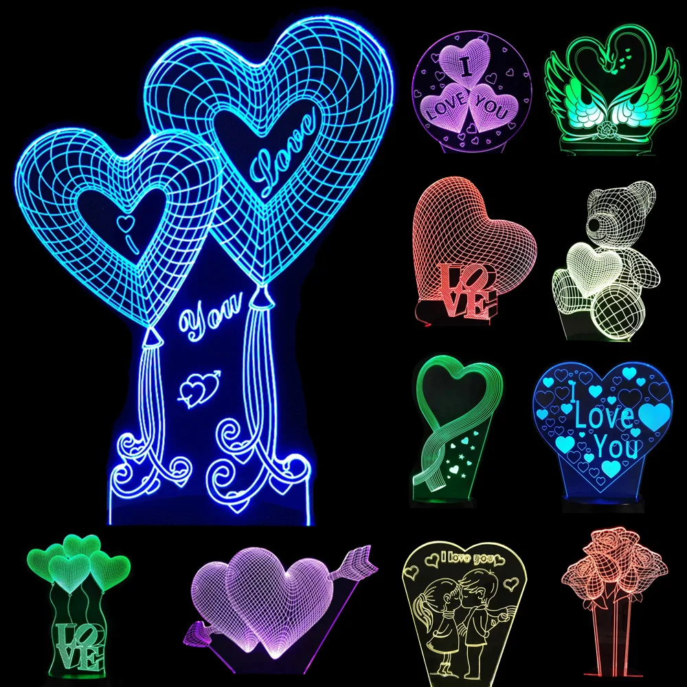 

Valentines day Gift 3D Lamp LED Night Light 7 Colors Table Lampe Deco Bulb Touch Sensor luminarias fixtures lamparas veilleuse