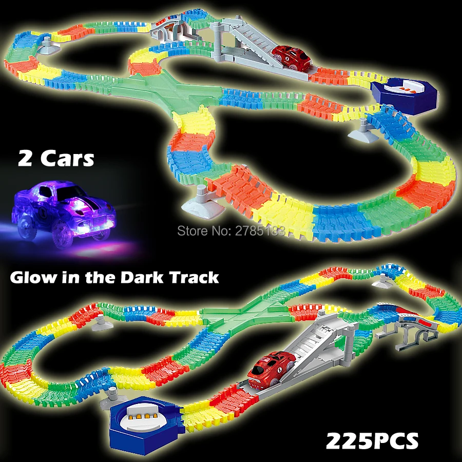 225 шт слот светится в темноте светящиеся гоночные дорожки создаем дорожный изгиб гибкие дорожки с 2 шт. светодиодный светильник для автомобилей развивающие игрушки