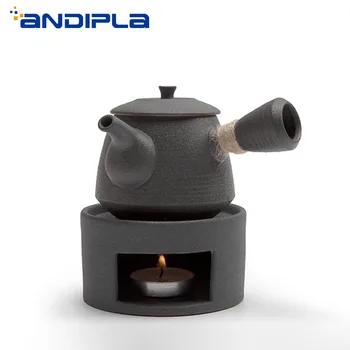 

Japanese Style Black Zen Tea Pot Heating Base Candle Holder Ceramic Kung Fu Tea Set Coffee Milk Warmer Tea Ceremony Accessories