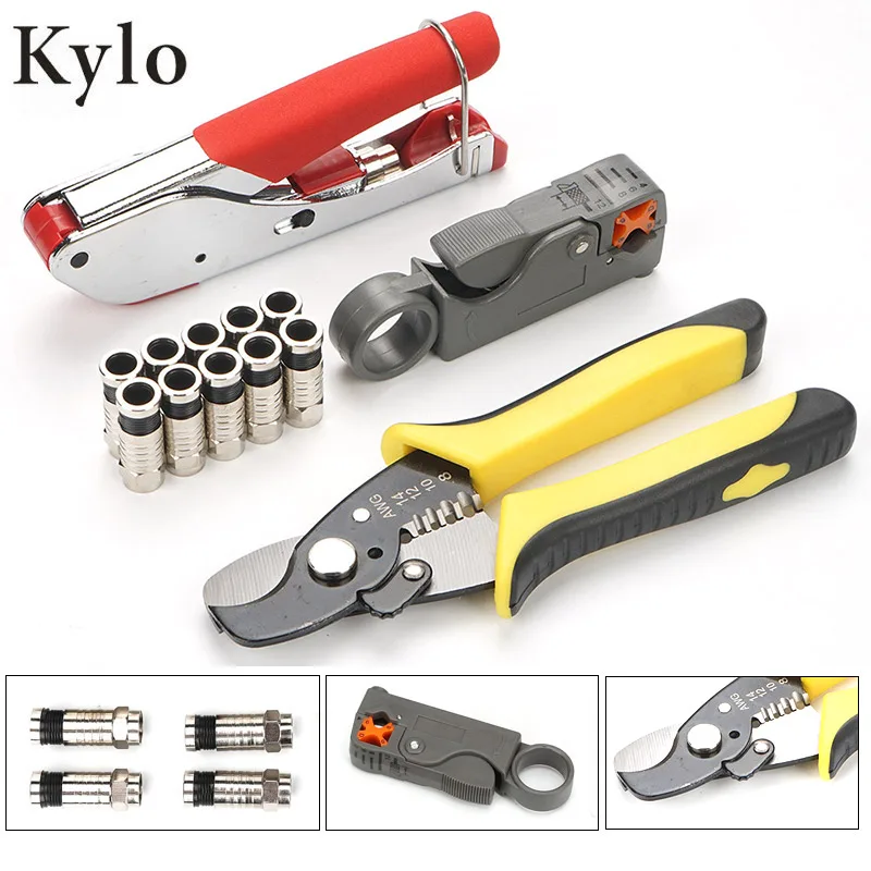 

Coaxial Cable Manual Crimping Tool Set Kit For F Connector RG59 RG6 Coax Cable Crimper With Wire Stripping Plier set