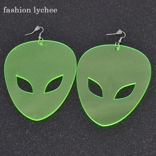 Модные lychee 1 пара в форме лица инопланетянина 2 цвета Акриловые преувеличенные висячие серьги в стиле панк ювелирные изделия для вечерние - Окраска металла: 1 green color