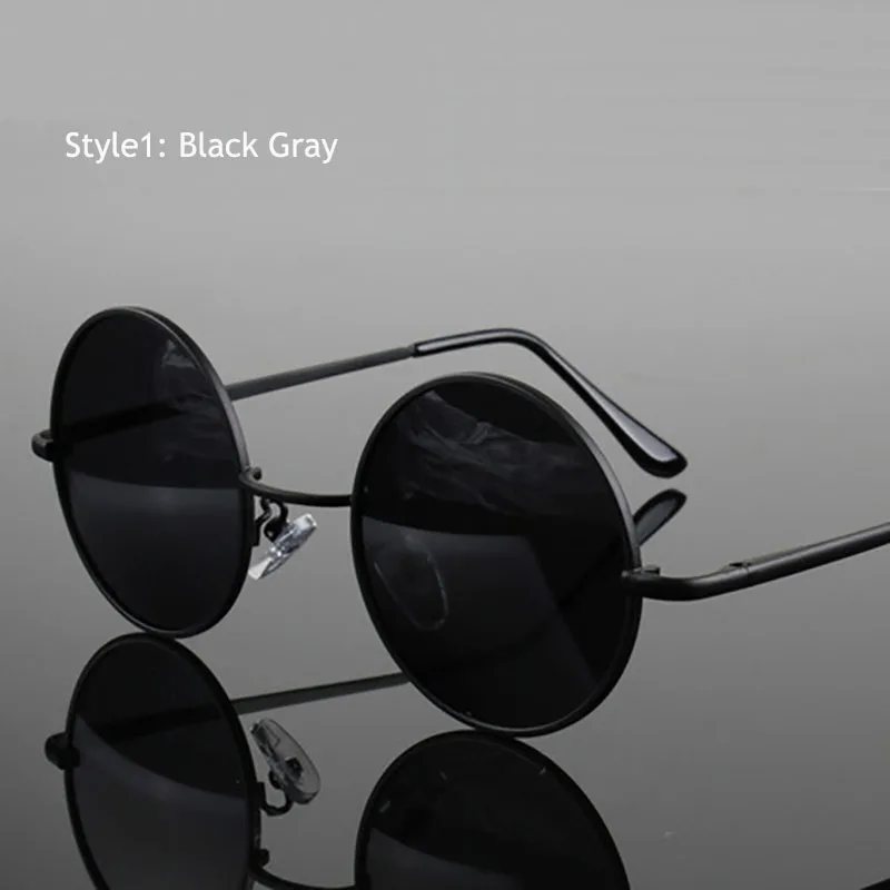 Ретро Классические винтажные круглые поляризованные солнцезащитные очки мужские брендовые дизайнерские солнцезащитные очки женские металлические оправы черные линзы очки для вождения - Цвет линз: C1 Black