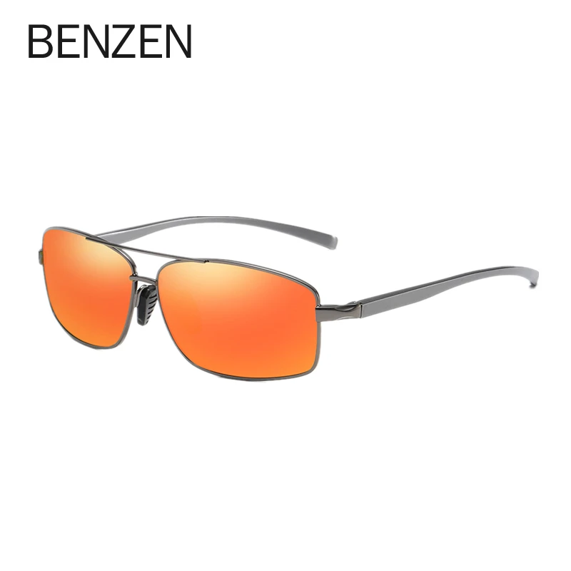 BENZEN, мужские солнцезащитные очки, винтажные, квадратные, поляризационные, мужские, солнцезащитные очки для вождения, классические, оттенки, UV 400 9370B - Цвет линз: GUN RED