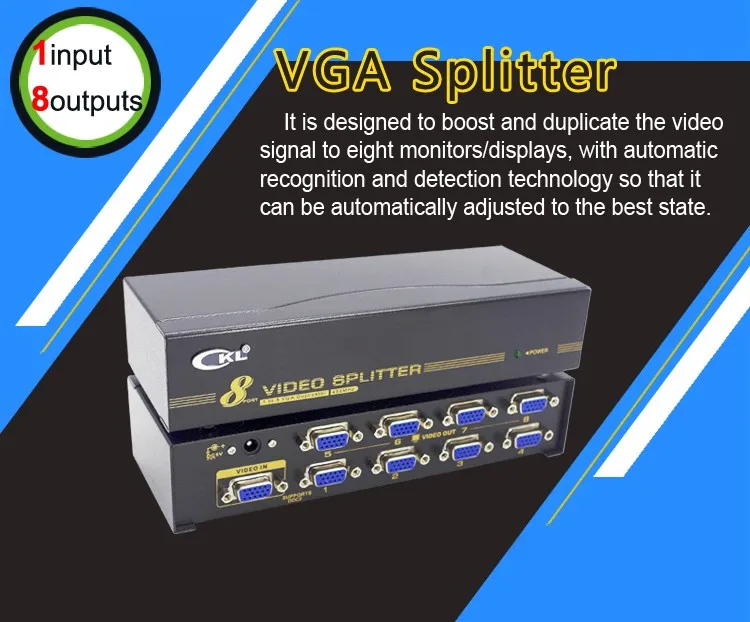 Высокая-конец 8 Порты и разъёмы VGA SVGA xgasplitter 8 в 1 из sup Порты и разъёмы S DDC ddc2 DDC2B 450 мГц 2048*1536 @ 60 Гц металлический корпус ckl-108a