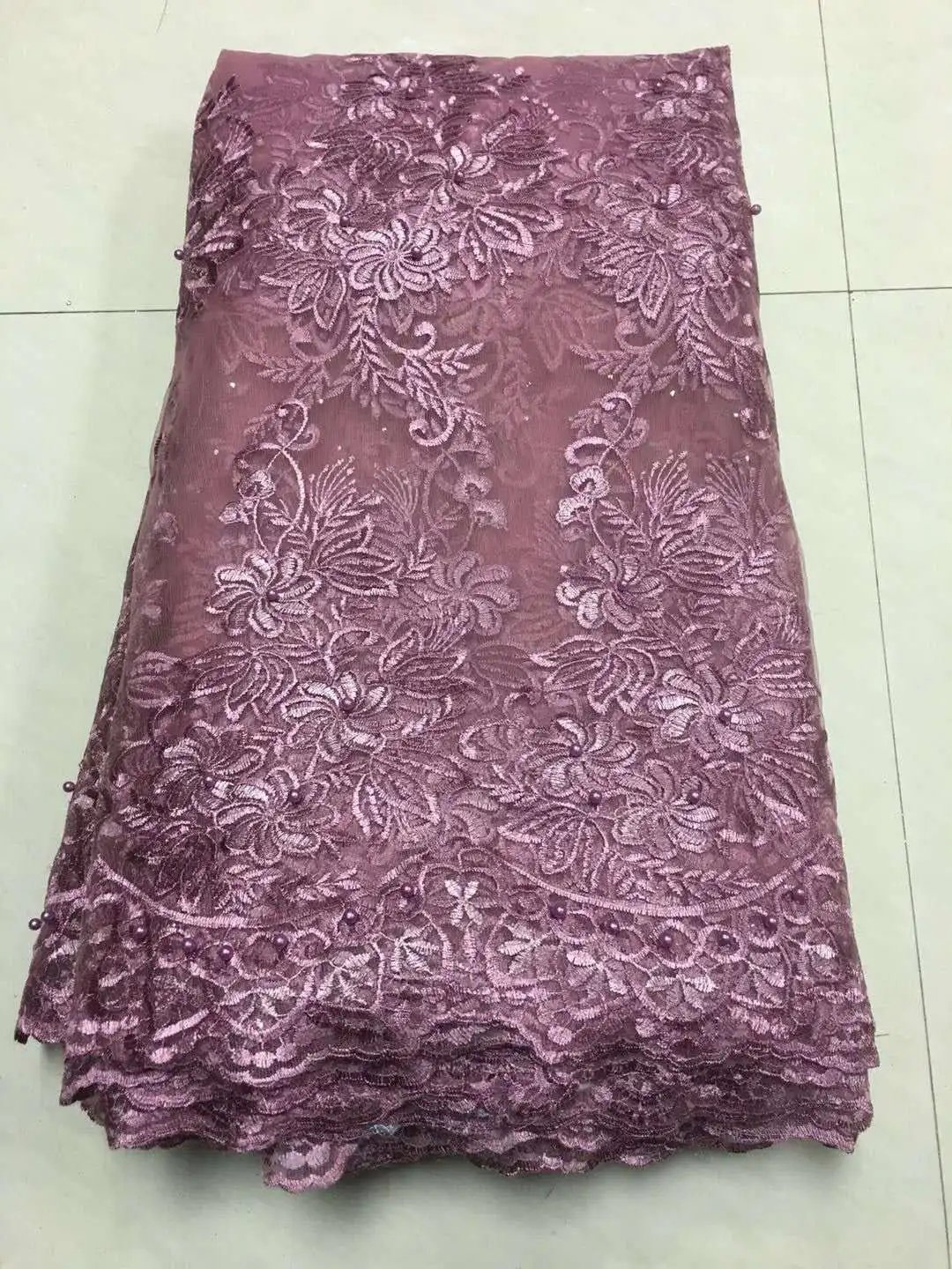 

African Lace Fabric 2019 New Embroidered Nigerian Net Lace Fabric Bridal High Quality French Tulle Lace Fabric With Beads KHX16I