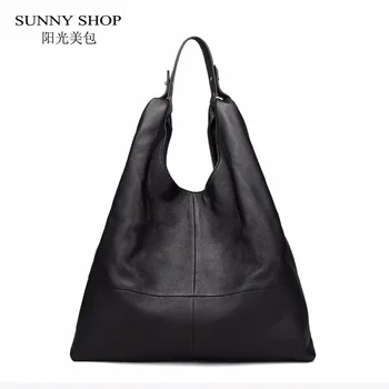 

SUNNY SHOP Brand Designer 100% Luxury Genuine Leather Hobo Bag Large Original Leather Shoulder Bags Stylish Fashion Bag Elegant