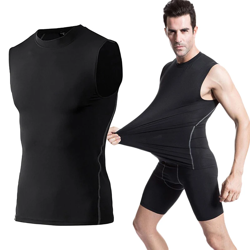 

2019 New Fashion 1 Pc Fitness Compression Sleeveless Tight Shirts Men Vest Slimming Solid Tank Tops O-neck Body Building Male