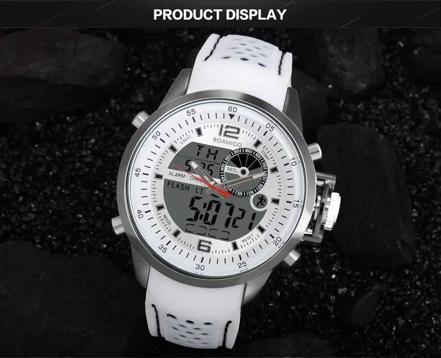 Fashion Analog Digital Alloy Watches BOAMIGO Brand Men Sports Watch Dual Time Buckle Clasp Quartz White Chronograph (23)