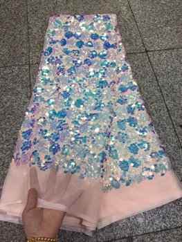 

African lace fabric, with sequins 450*135CM in 2018, the latest sequins, high quality tulle lace, suitable for dinner dresses.