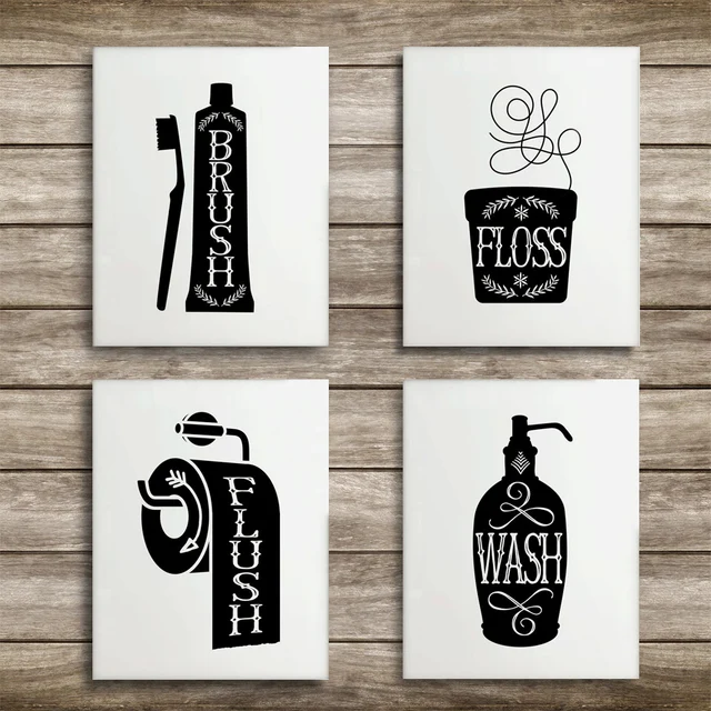 Bathroom Canvas Wall Decor Wall Art Paintings Black and White DIY Photo
