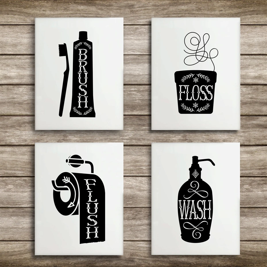 Bathroom Canvas Wall Decor Wall Art Paintings Black And White Diy Photo Framed Prints Posters Pictures Frame Home Decoration Painting Calligraphy Aliexpress