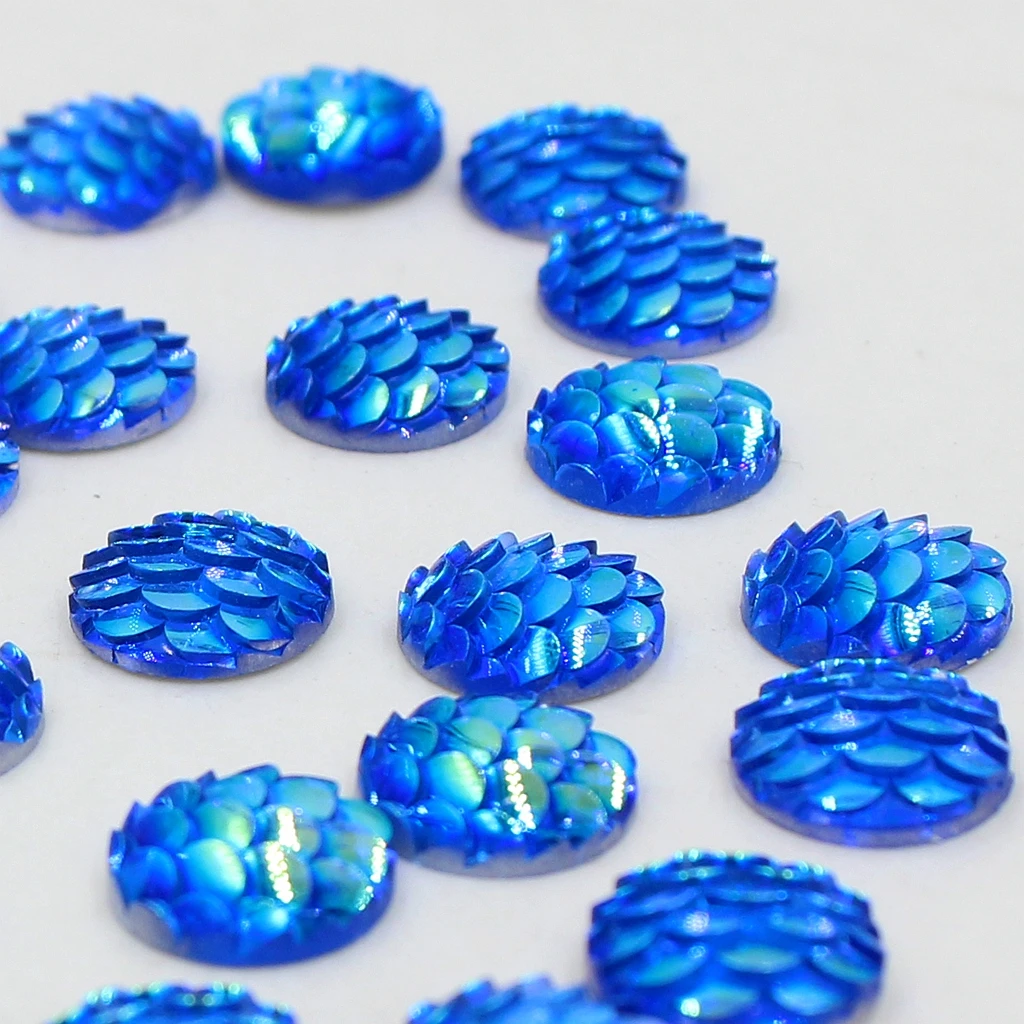 50 Pieces 10 mm Flat back Resin Fish /Snake Scale Cabochon Beads Settings Findings for Jewelry Making Free Shipping