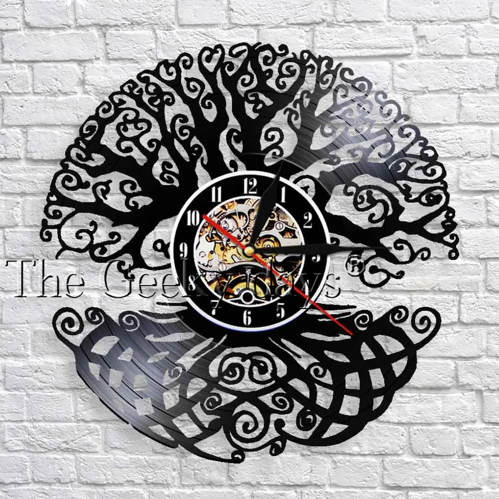 

Tree of Life Vinyl Record Wall Clock Magic Tree Green Forest Home Design Wall Clock Handmade Art Wall Living Room Decor