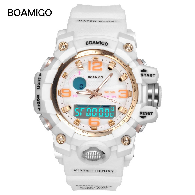 

BOAMIGO sport digital watch men women fitness waterproof womens watch fashion casual white pink Shock Resistant wristwatch new