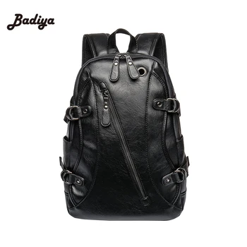 

Retro Leather Men's Backpack Male Shoulder Book Bag Black Designer Knapsack Travel Mens Backpacks Mochilas Ipad Case Mochila