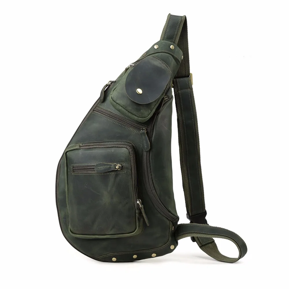 

TIDING New Arrival High Quality Genuine Leather Men Sling Chest Cross body Small Bag Light Weight Daypack P3073