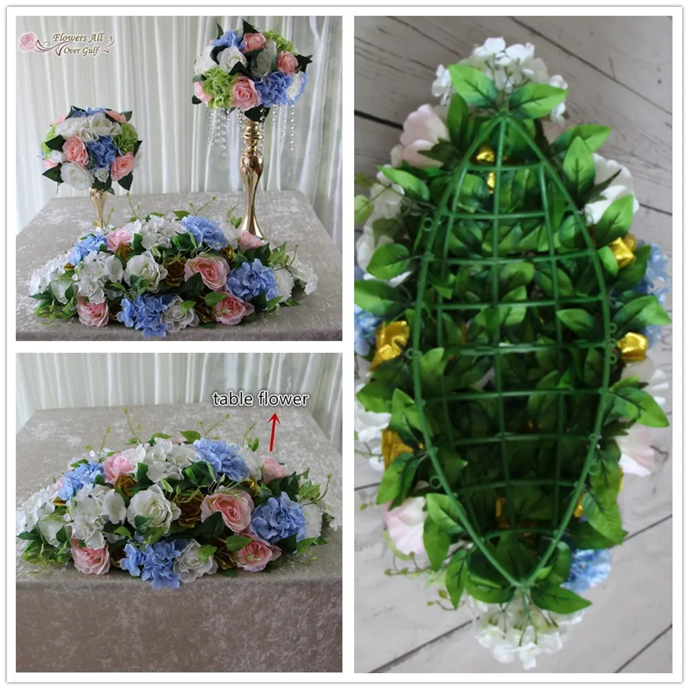 

flower all over gulf table flowers Artificial silk Rose and hydrangea wedding table decorations wedding road lead flower