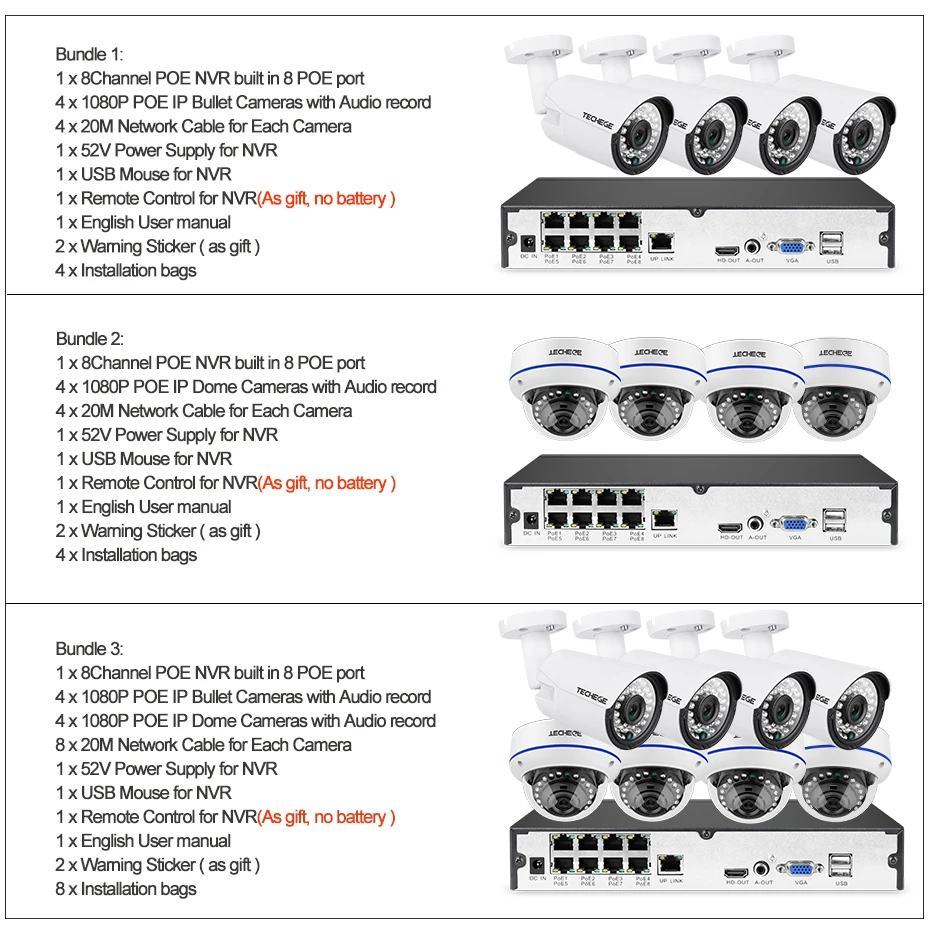 Techege 8CH 1080P POE NVR комплект 2MP аудио PoE IP камера H.265 система видеонаблюдения наружная Водонепроницаемая электронная почта оповещение комплект видеонаблюдения