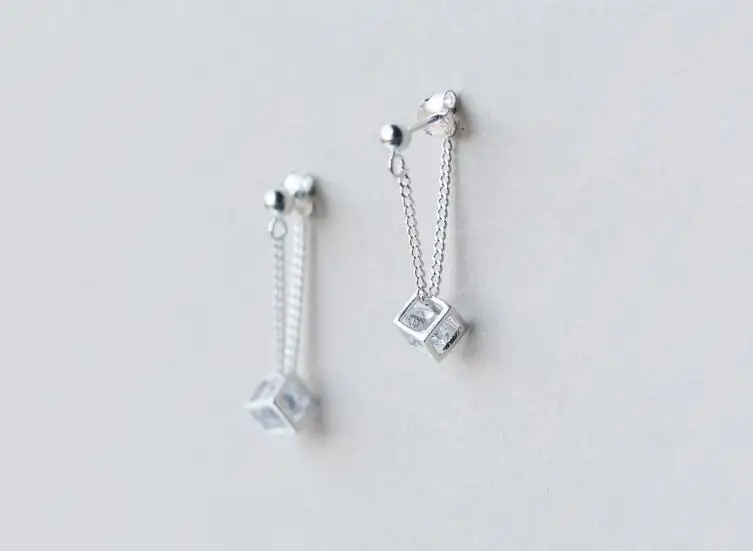 1 пара 100% реальные. 925 пробы серебряные украшения белый камень в куб кисточка висячие серьги Для женщин GTLE1364