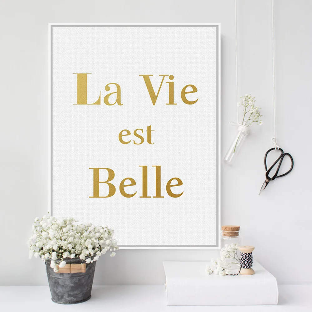 Modern-Minimalist-French-Gold-Beautiful-Life-Quotes-A4-Large-Canvas-Art-Print-Poster-Wall-Pictures-Home