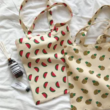 Хлопок Холст Экологичная для шоппинга с ручкой сумка печати фрукт арбуз ананас TA1